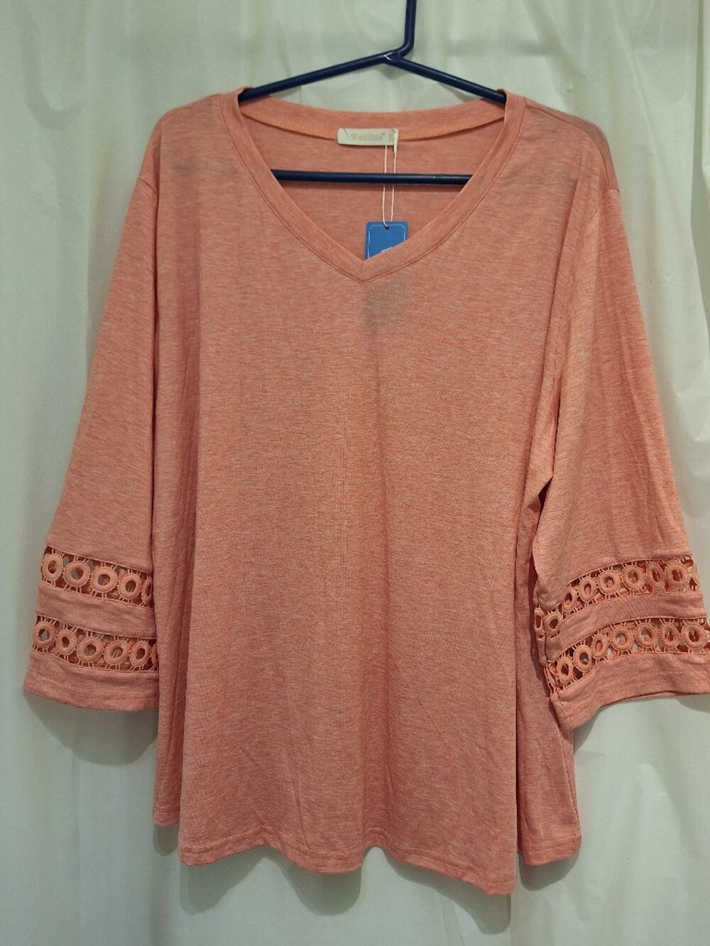 2XL TOP/DRESSY TEE ‘WELLSIZE’ PEACH/CORAL Fancy Sleeves NWT Plus size